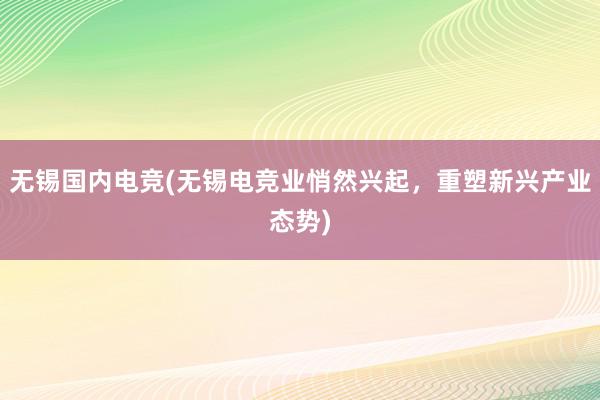 无锡国内电竞(无锡电竞业悄然兴起，重塑新兴产业态势)