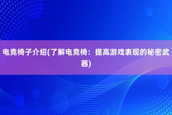   电竞椅子介绍(了解电竞椅：提高游戏表现的秘密武器)