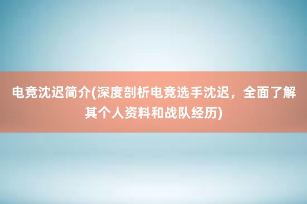 电竞沈迟简介(深度剖析电竞选手沈迟，全面了解其个人资料和战队经历)