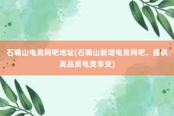   石嘴山电竞网吧地址(石嘴山新增电竞网吧，提供高品质电竞享受)