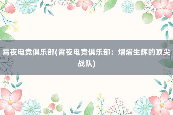   霄夜电竞俱乐部(霄夜电竞俱乐部：熠熠生辉的顶尖战队)