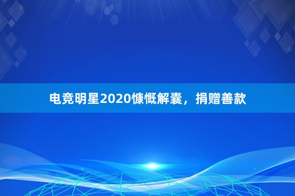   电竞明星2020慷慨解囊，捐赠善款